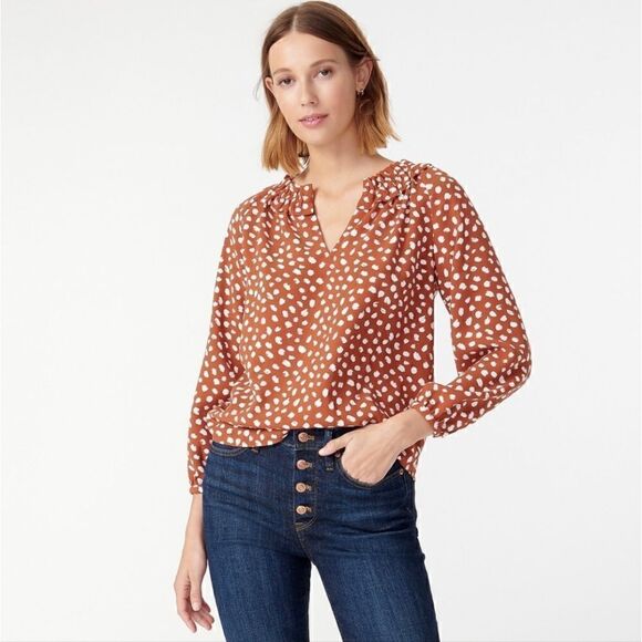🖌️J. Crew Brushstroke Ruffle Top S Cottagecore Prairiecore Preppy Chic Boho - Picture 1 of 14